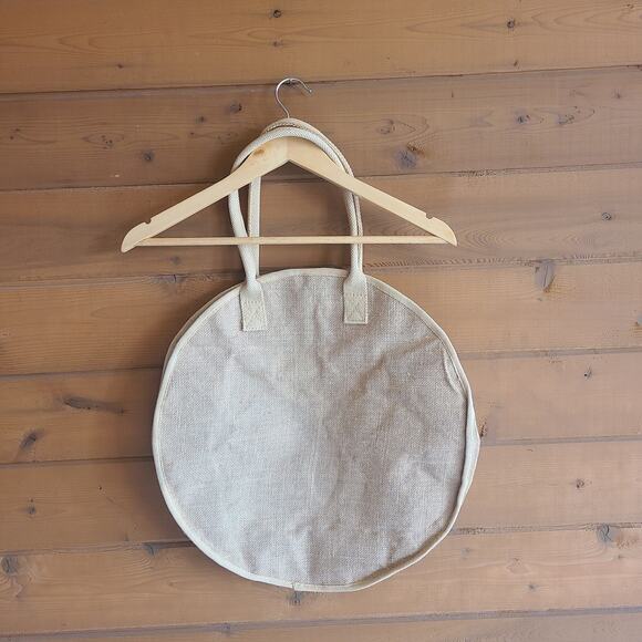 Mudpie Sequin Leopard Jute Tan Round Circle Beach Bag Tote Boho Beachy Purse - Picture 2 of 4